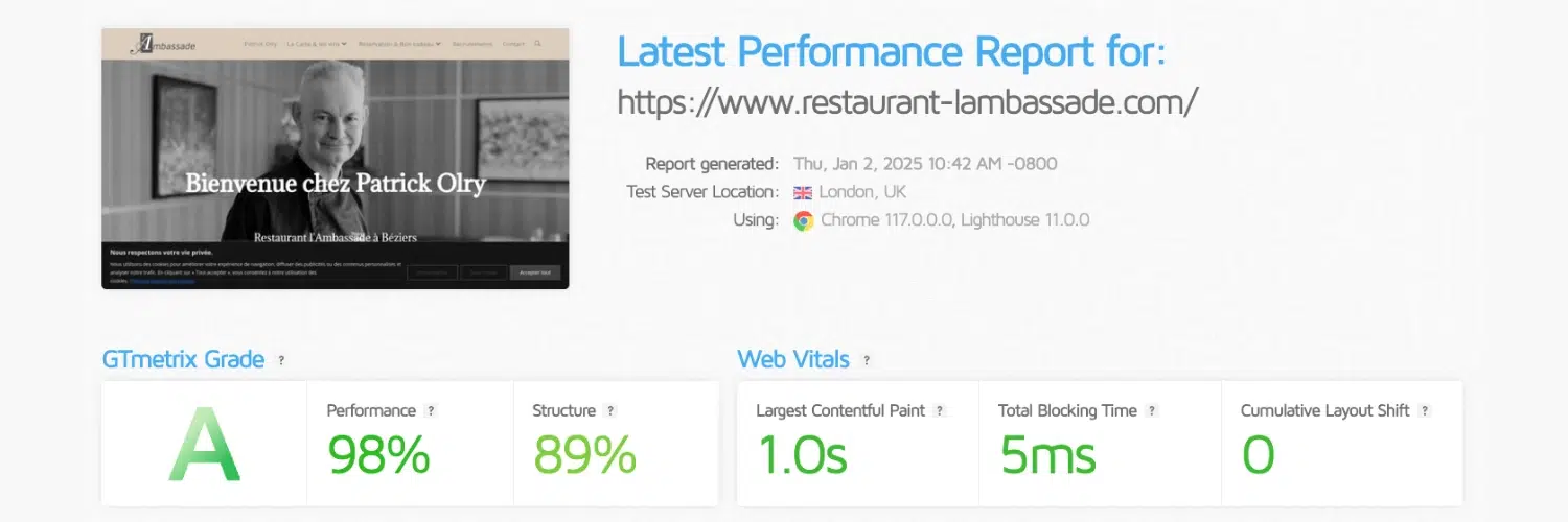 GTMETRIX sites web restaurant